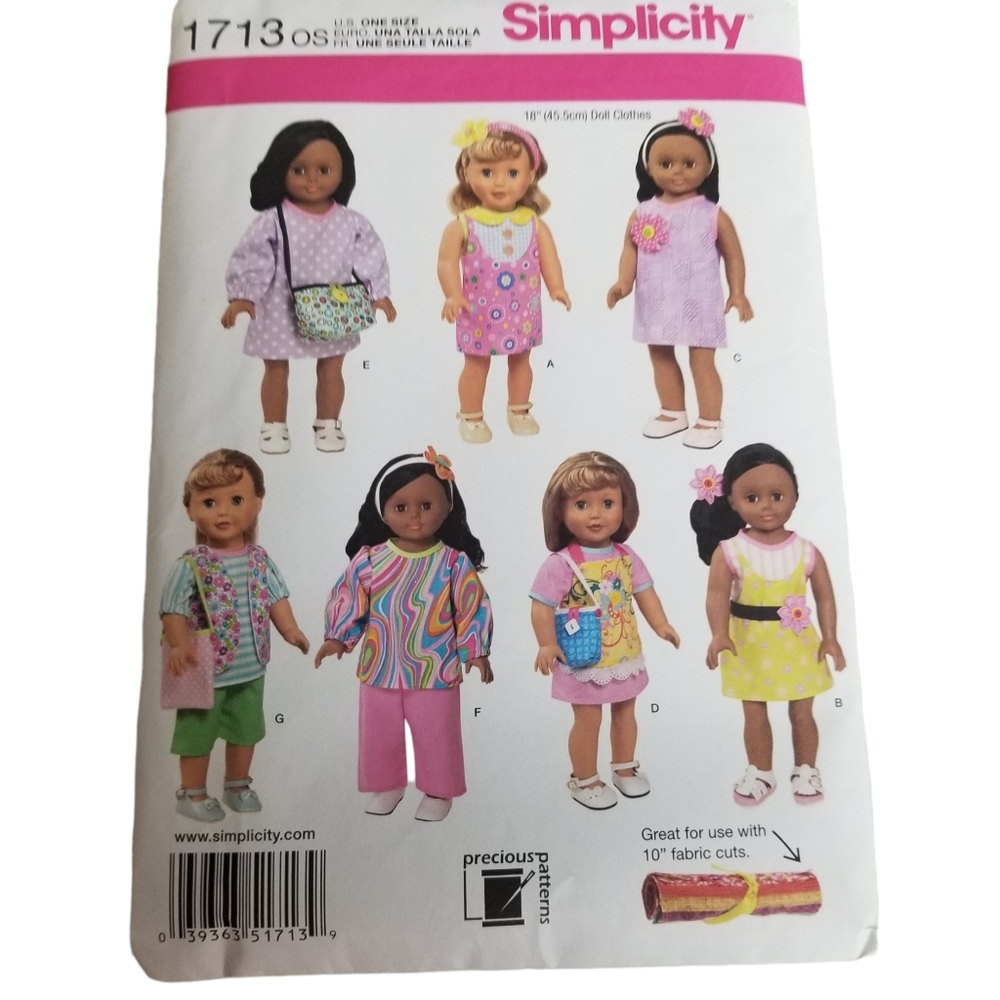 Simplicity 1713 18" Doll Clothes Pattern New